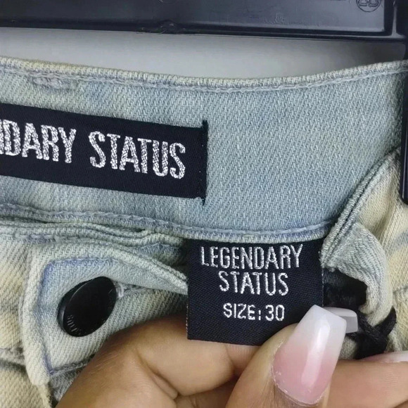 Legendary Status Men Distress Tan Blue Jeans Size 30 Stretch Fit - Picture 3 of 4